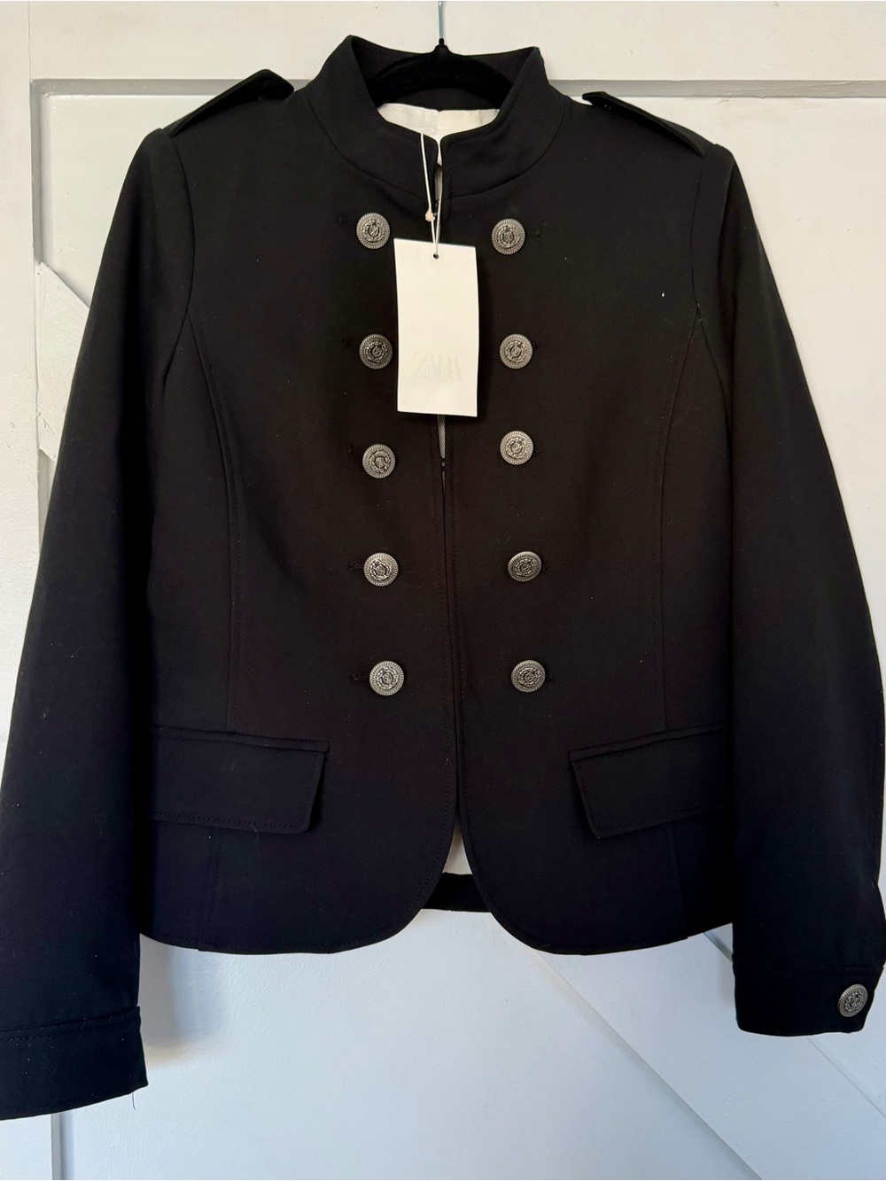 ZARA Women's Black Military-Style Double-Breasted Jacket